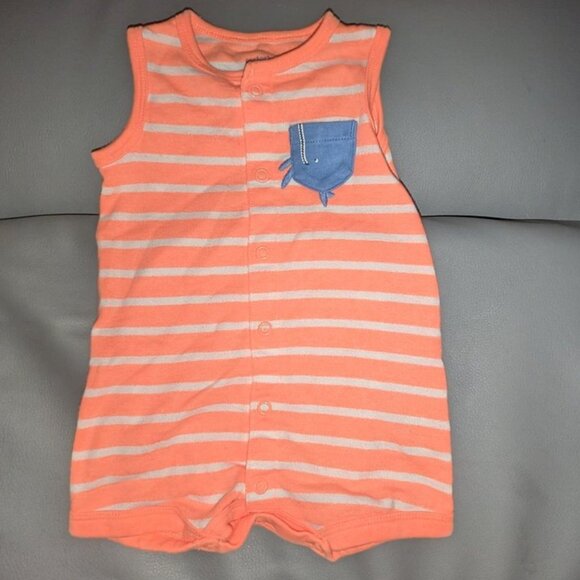 🐲3 FOR $9🦄Carter's Sleeveless Stripe Snap Front One Piece Romper shorts onesie - Picture 1 of 2
